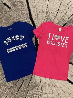 Set of 2 Women's Size Large Graphic Tees - Includes: Juicy Couture and Hollister